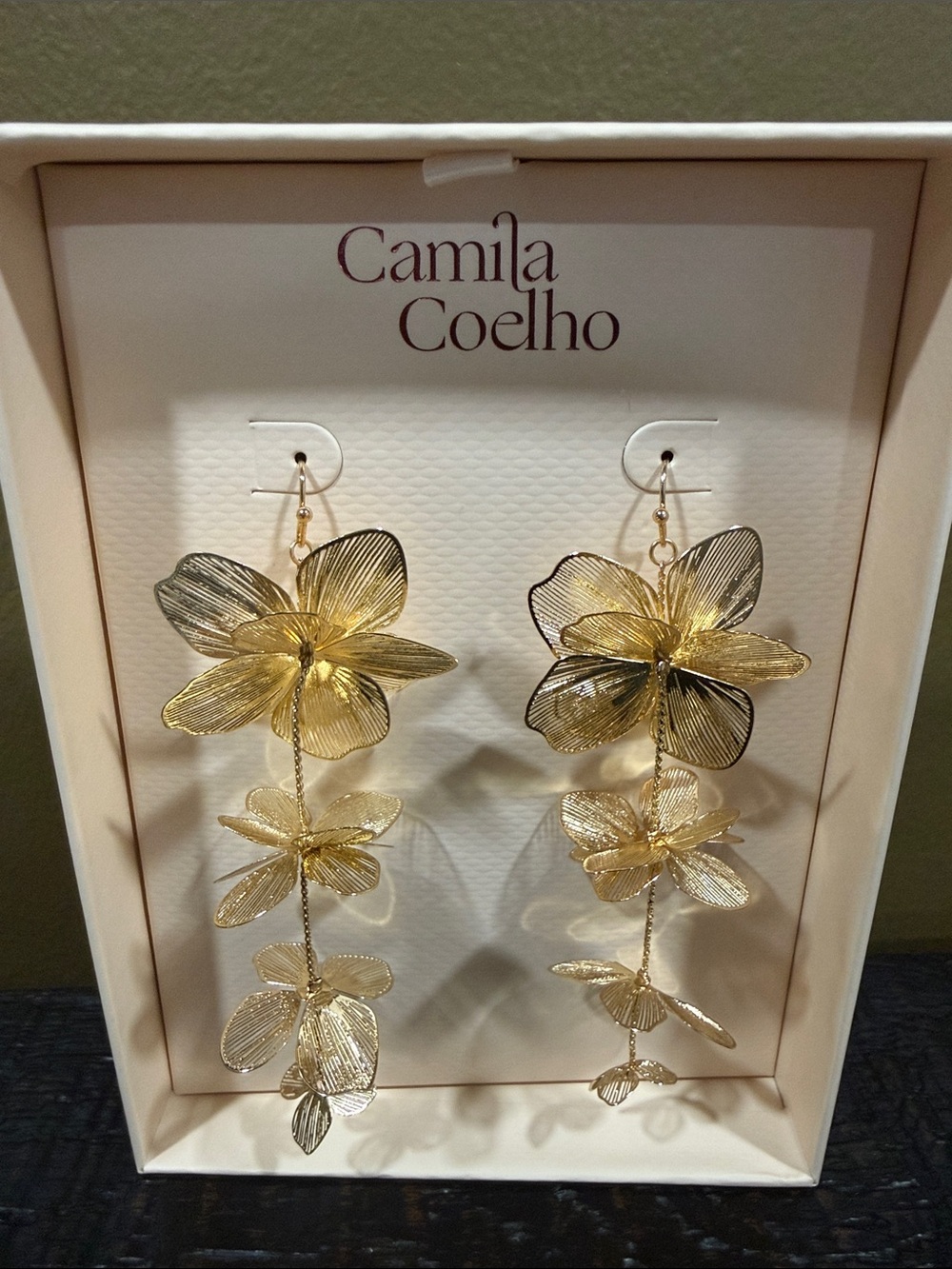 Camila Coelho Gold Layered Floral Dangle Earrings
